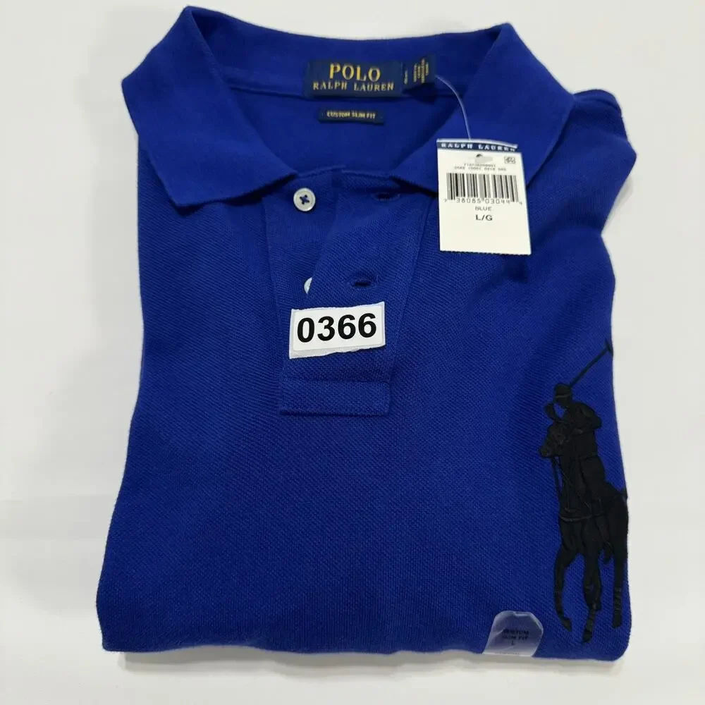 NEW Polo Ralph Lauren Polo Shirt Big Pony #3 Men's Large Blue Custom Fit Cotton